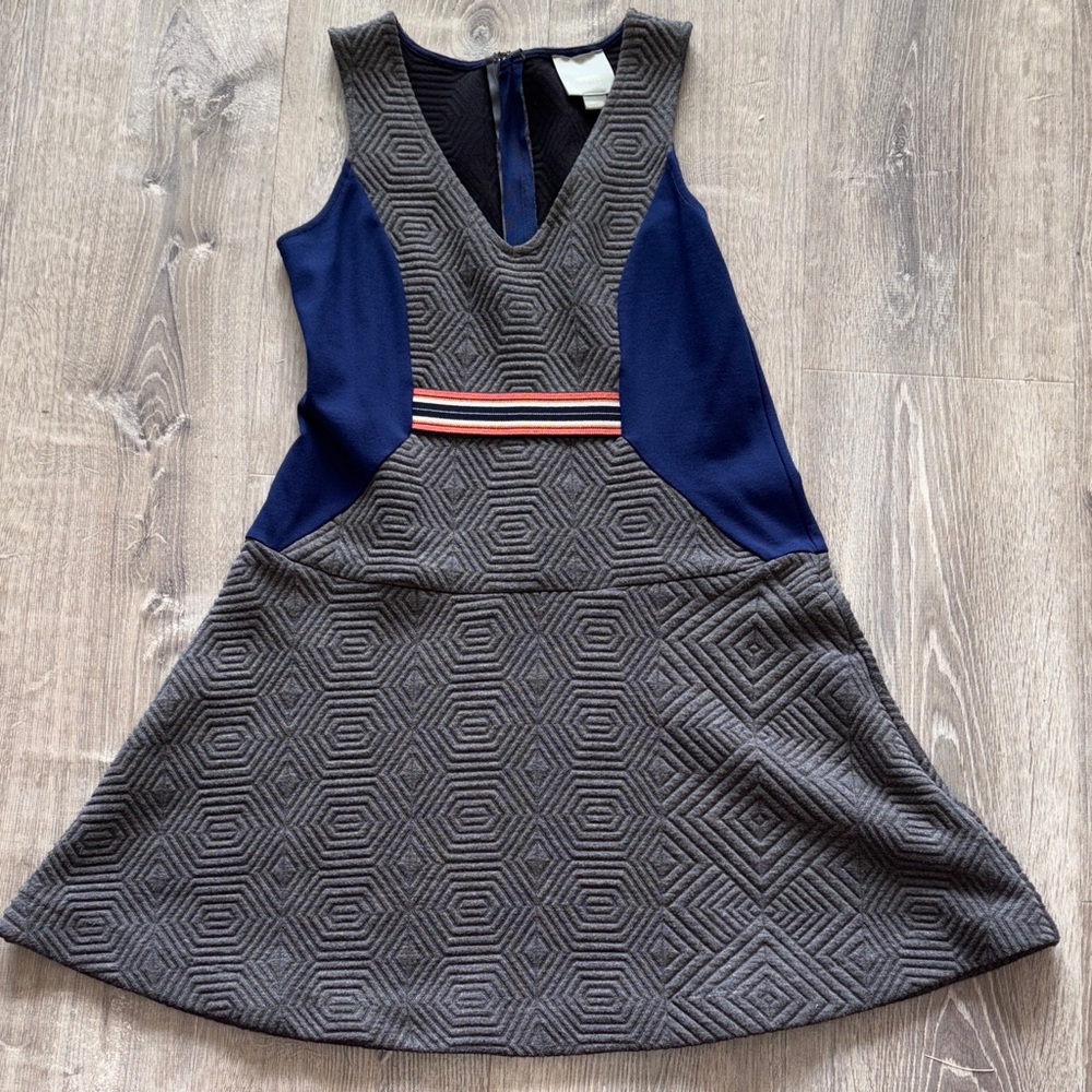 Maeve Navy and Gray Geometric Mini Dress